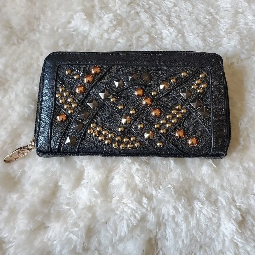 Women's Vegan Leather Embellished Black‎